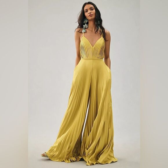 Anthropologie Ieena for Mac Duggal Pleated Wide-Leg Jumpsuit / Size 4 - Picture 3 of 11